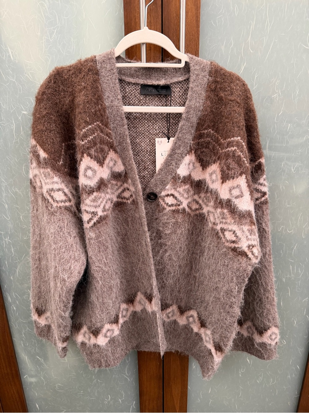 Zara Brown and Taupe Fuzzy Patterned Cardigan